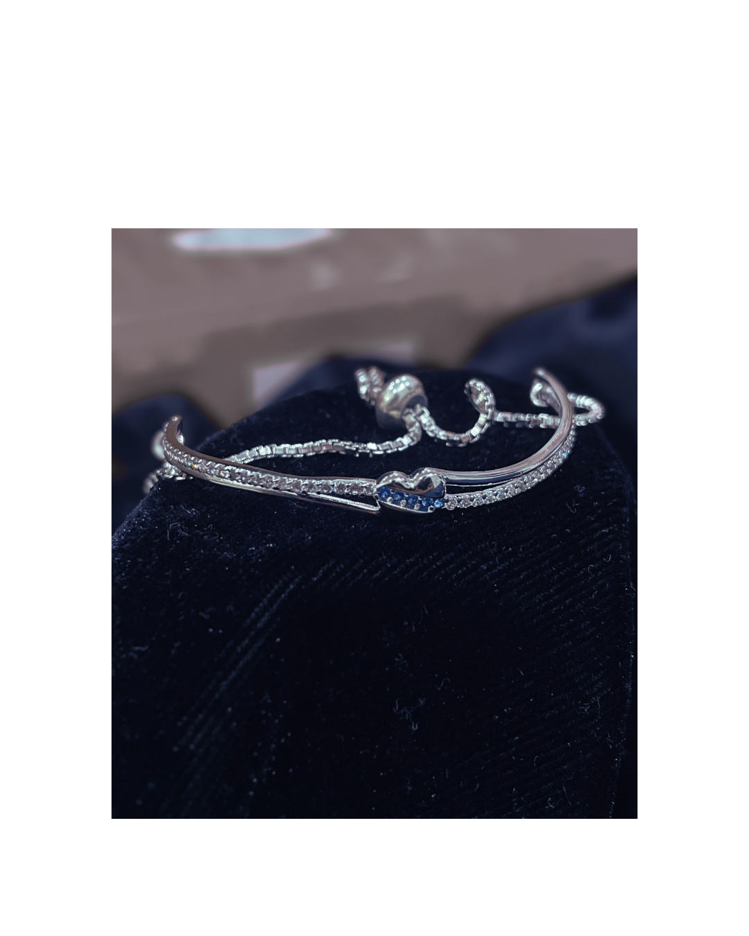 Blue Accent Heart Silver Bracelet